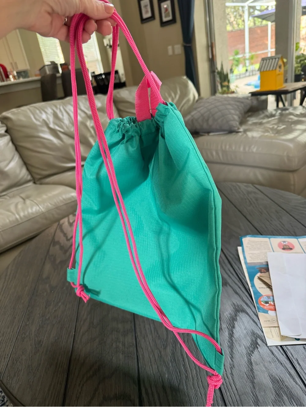 Girl Scout Green & Pink Drawstring Tote Bag